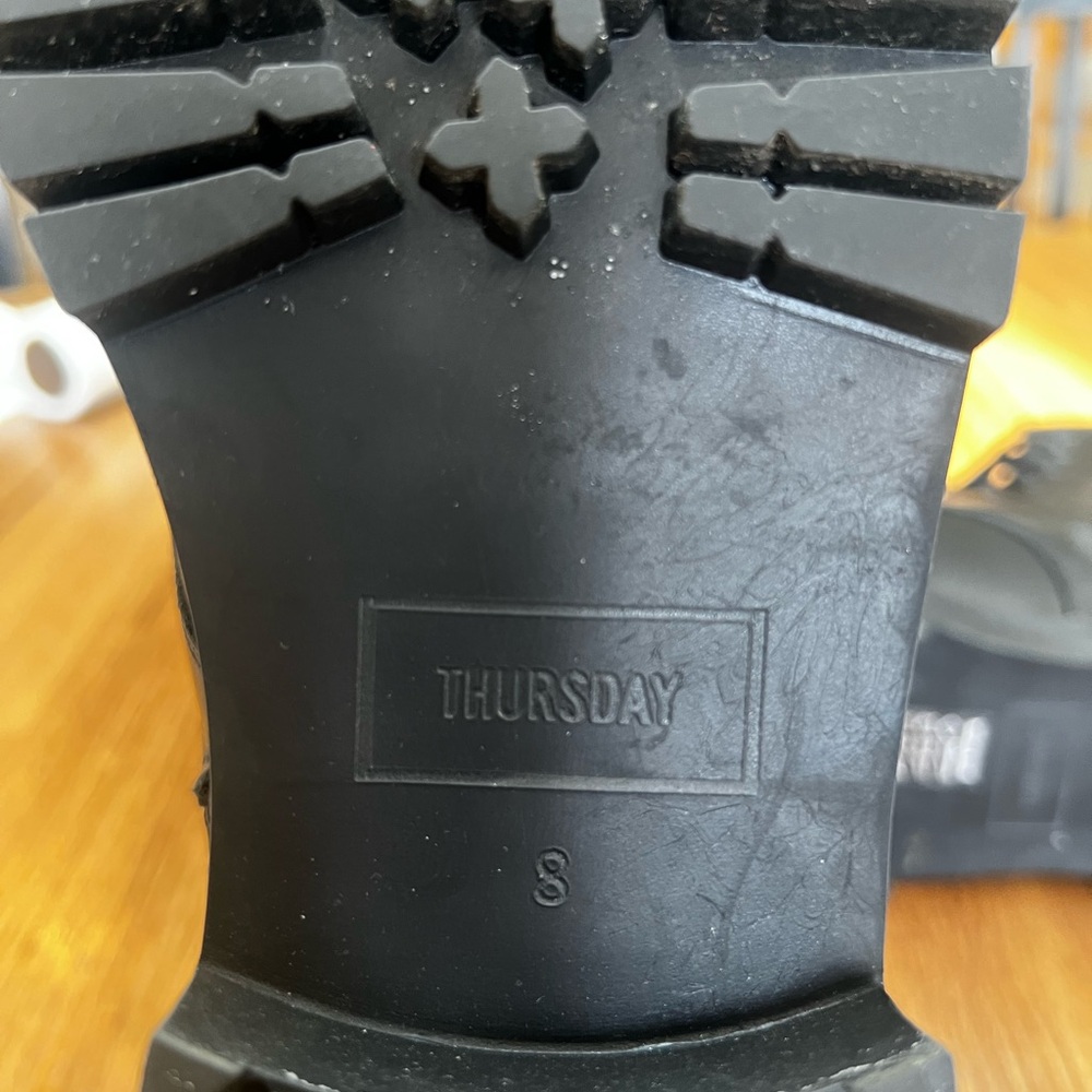 Thursday Boot Company Black Leather Lug-Sole Combat Boots with Side Zip - Picture 4 of 7